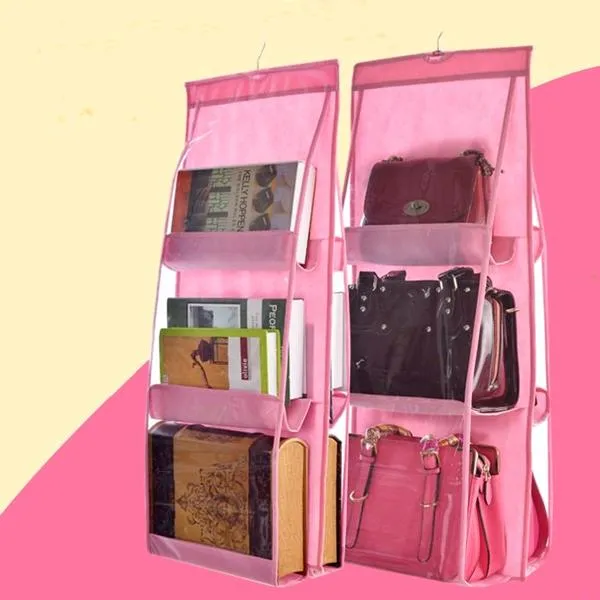 6-Pocket Large Capacity Hanging Storage and Purse Organizer - Assorted Colours