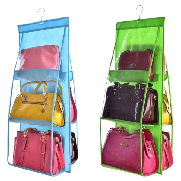 6-Pocket Large Capacity Hanging Storage and Purse Organizer - Assorted Colours