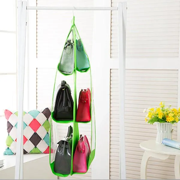 6-Pocket Large Capacity Hanging Storage and Purse Organizer - Assorted Colours