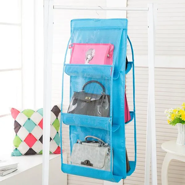 6-Pocket Large Capacity Hanging Storage and Purse Organizer - Assorted Colours