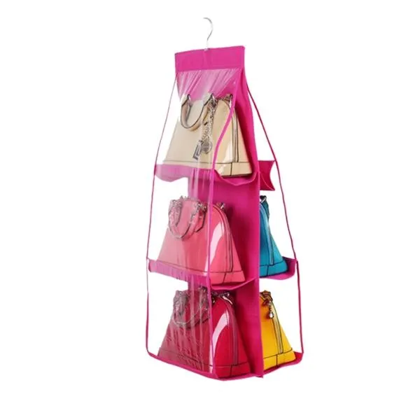 6-Pocket Large Capacity Hanging Storage and Purse Organizer - Assorted Colours