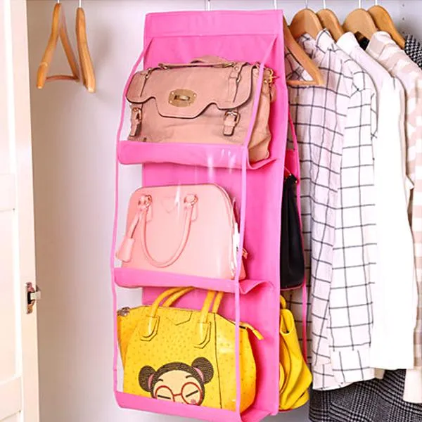 6-Pocket Large Capacity Hanging Storage and Purse Organizer - Assorted Colours