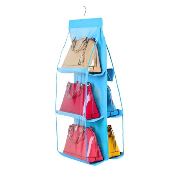 6-Pocket Large Capacity Hanging Storage and Purse Organizer - Assorted Colours