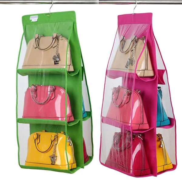 6-Pocket Large Capacity Hanging Storage and Purse Organizer - Assorted Colours