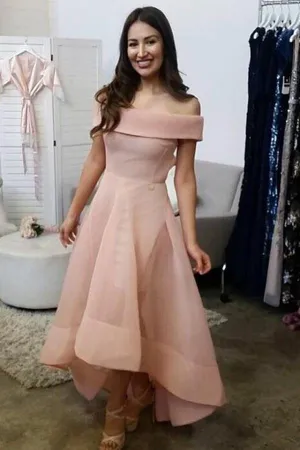 Anneprom Off-The-Shoulder High Low Sleeveles Organza Homecoming Dress APP0308