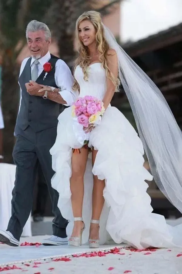 Anneprom Vintage High Low Beach Weddign Dresses Strapless White Wedding Dresses APW0140