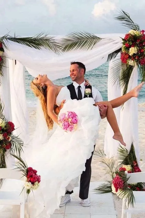 Anneprom Vintage High Low Beach Weddign Dresses Strapless White Wedding Dresses APW0140