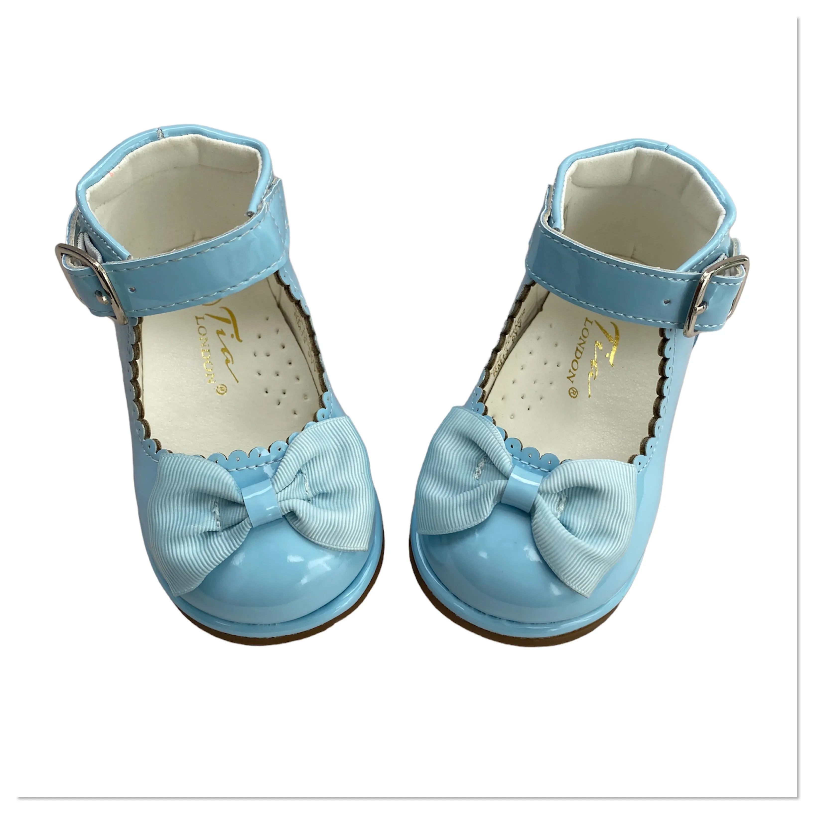 Baby Blue Tia Patent Bow Shoes - Junior 10 Only (LAST ONE)