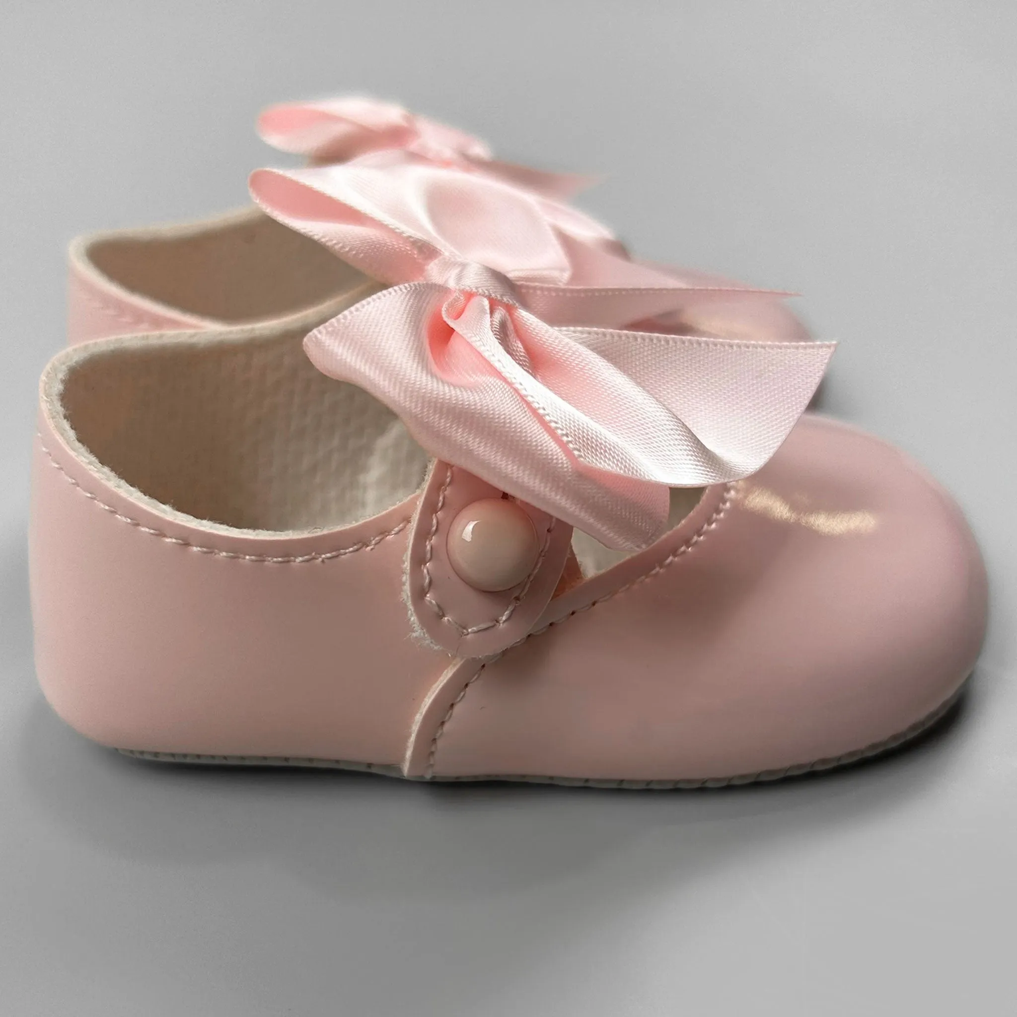 Baby Girl Shoes with Satin Ribbon Bow - Pink