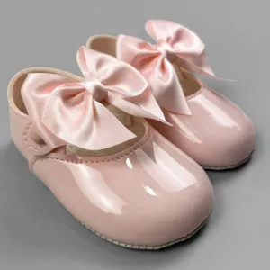 Baby Girl Shoes with Satin Ribbon Bow - Pink