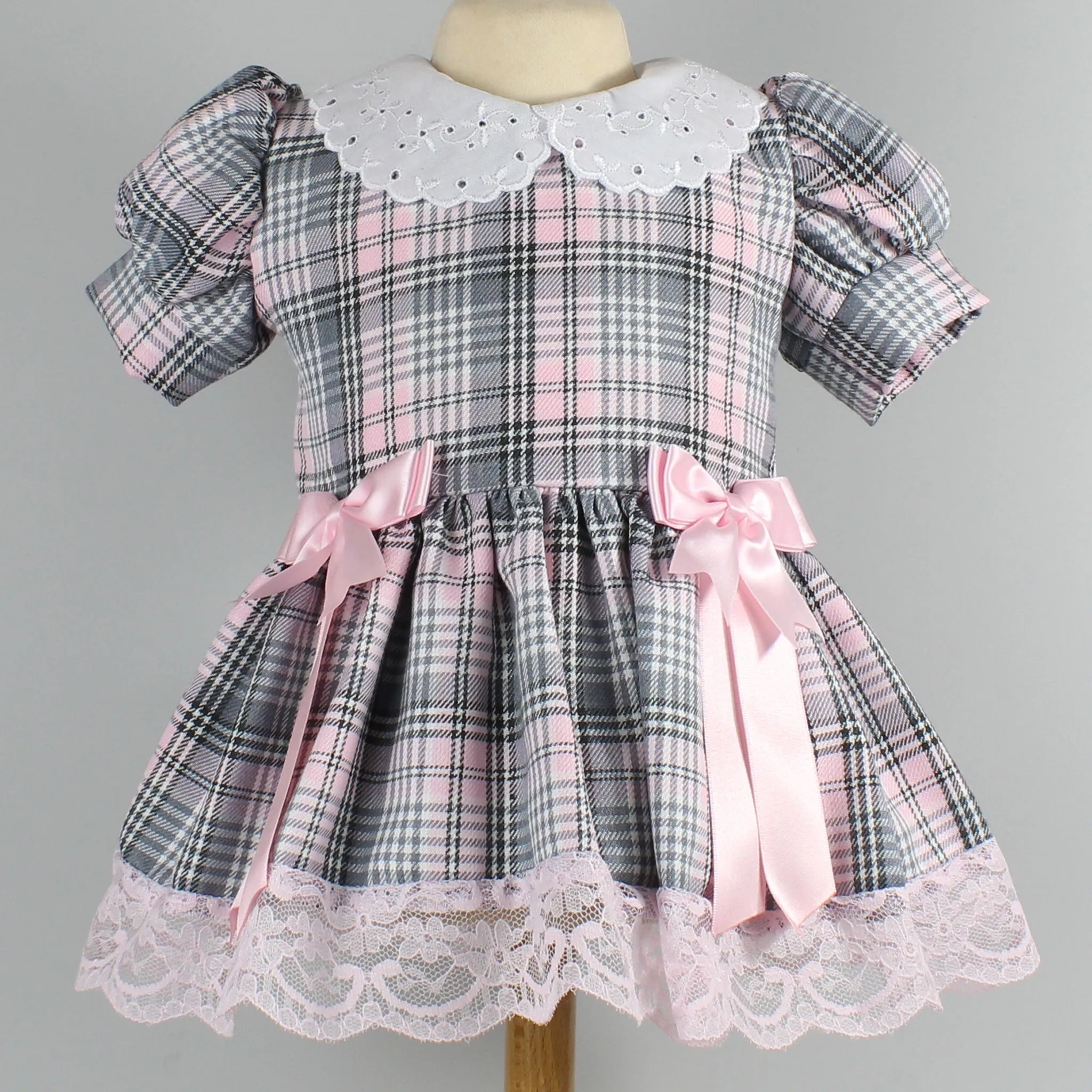 Baby Girls Pink Tartan Dress with Pink bows