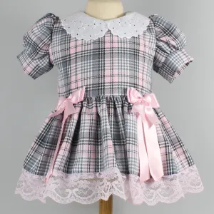 Baby Girls Pink Tartan Dress with Pink bows