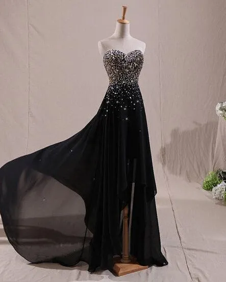 Beautiful Black Beaded High Low Prom Dress , Black Formal Dress, Lovely Gowns