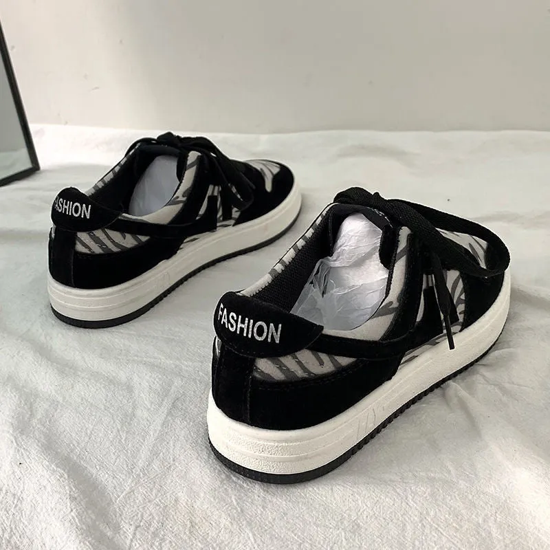 BLACK ZEBRA PRINT SNEAKERS SHOES UB3198
