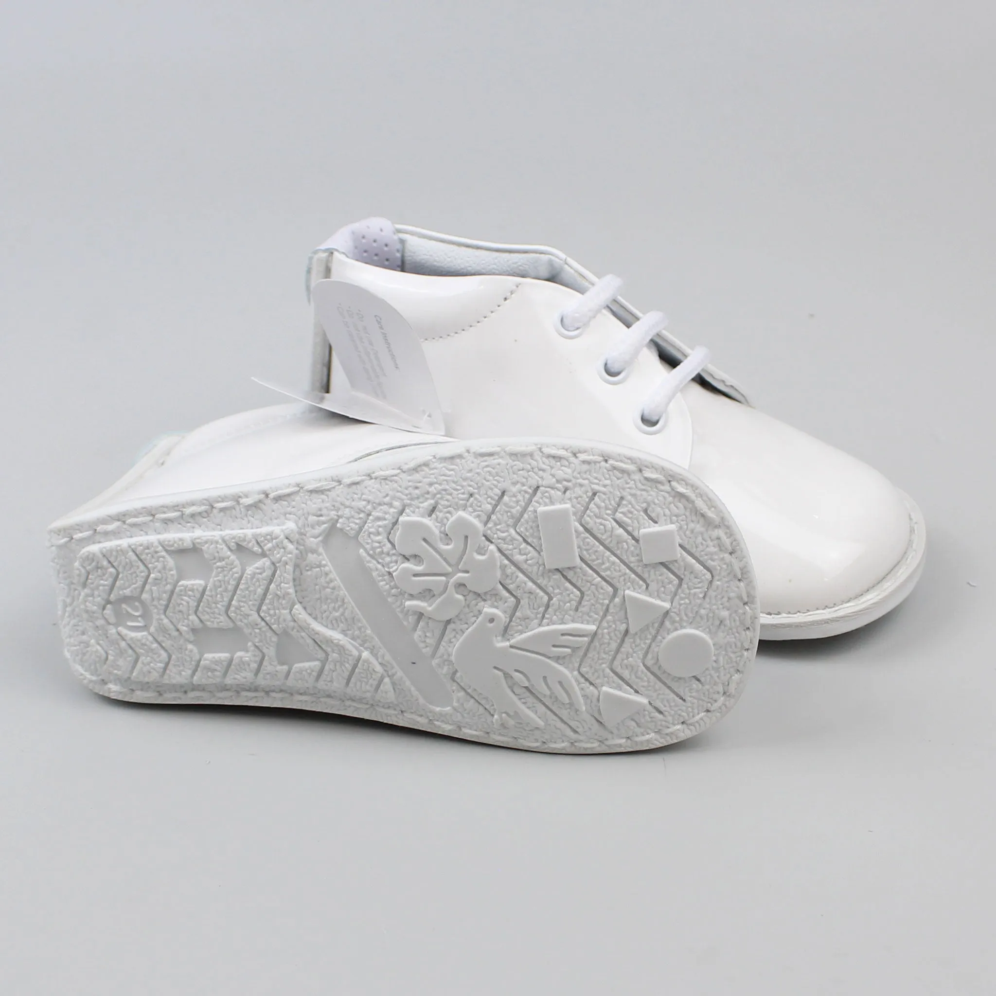 Boys First Walker Shoes - Hard Sole White Patent Leather - Pex Dillon