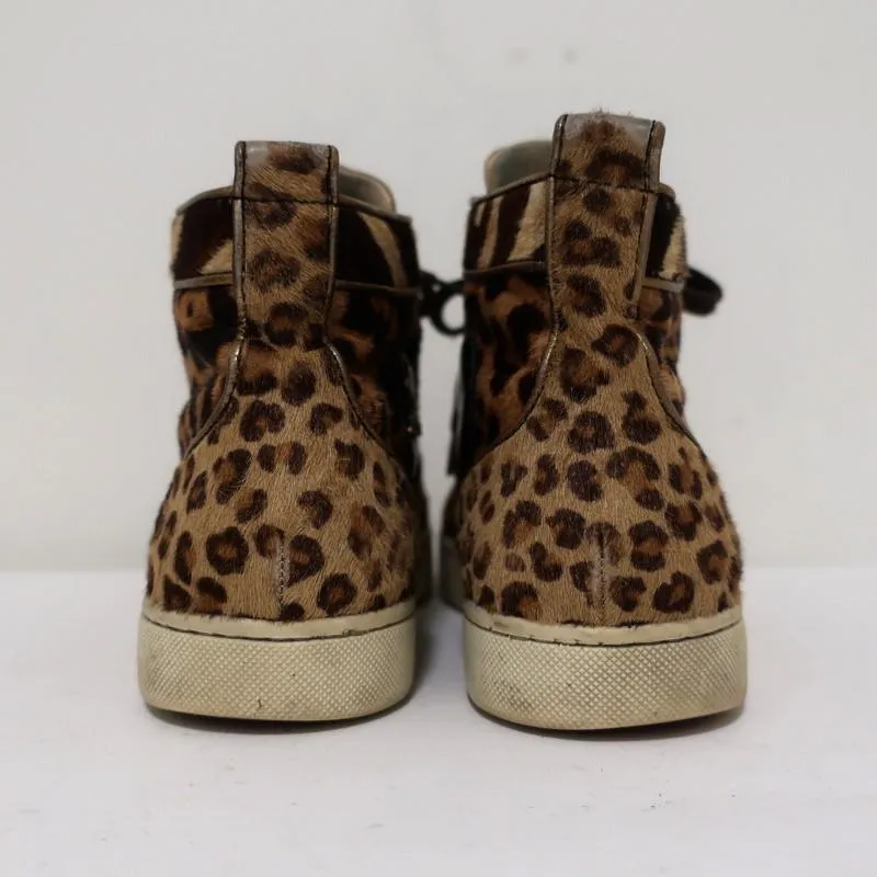 Christian Louboutin Rantus Orlato High Top Sneakers Leopard Pony Hair Size 39