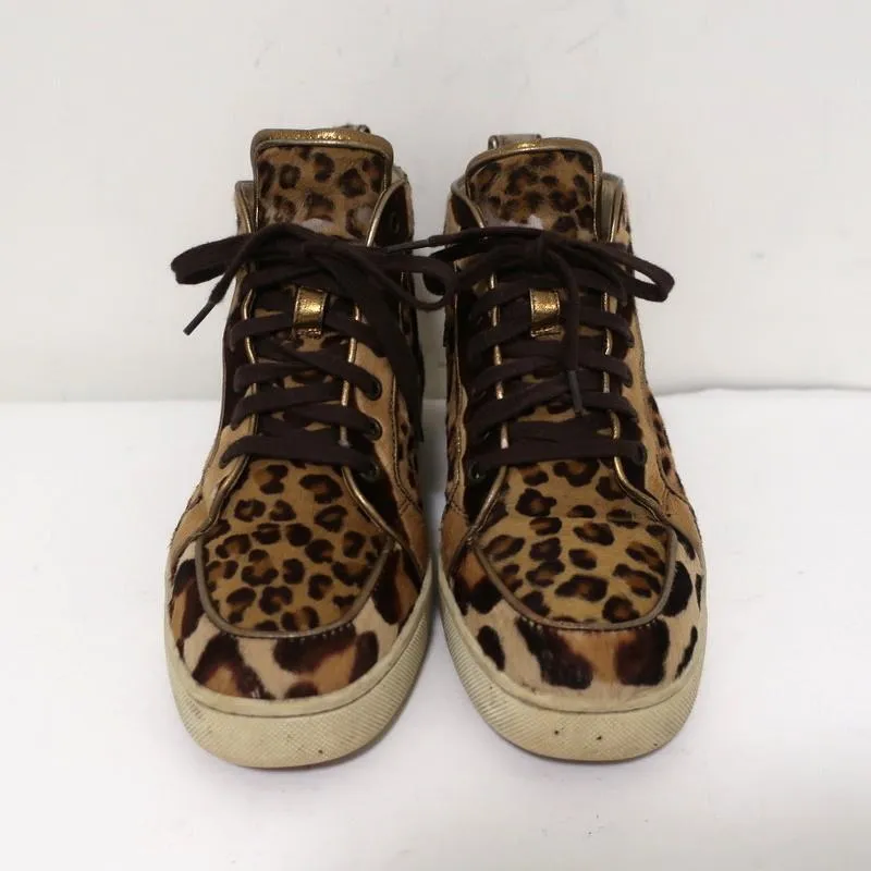 Christian Louboutin Rantus Orlato High Top Sneakers Leopard Pony Hair Size 39