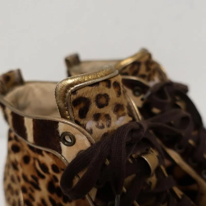 Christian Louboutin Rantus Orlato High Top Sneakers Leopard Pony Hair Size 39