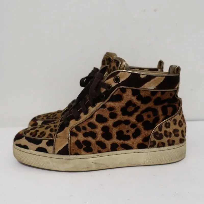 Christian Louboutin Rantus Orlato High Top Sneakers Leopard Pony Hair Size 39