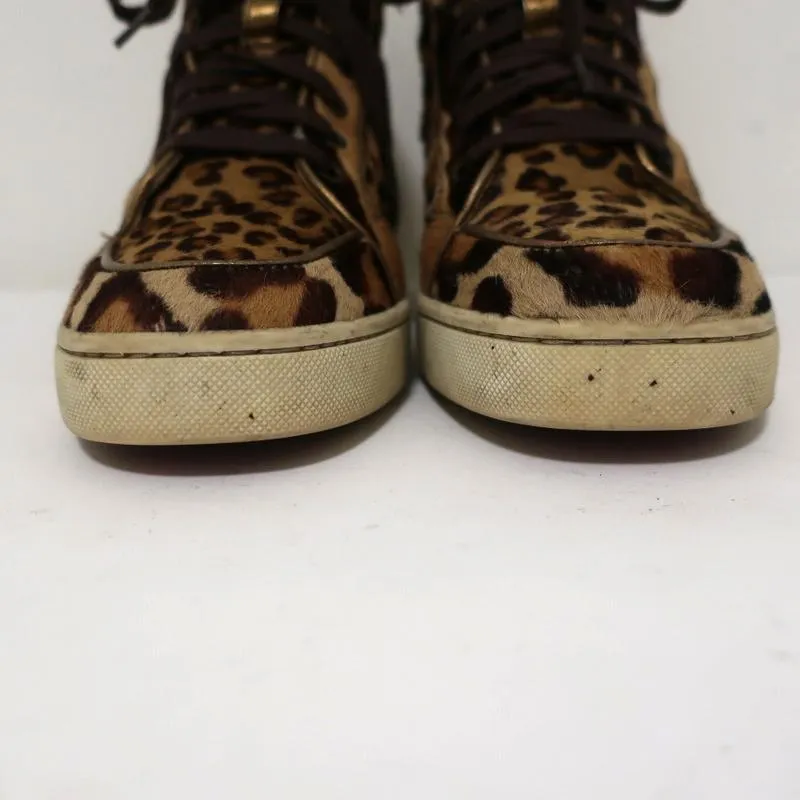 Christian Louboutin Rantus Orlato High Top Sneakers Leopard Pony Hair Size 39