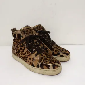 Christian Louboutin Rantus Orlato High Top Sneakers Leopard Pony Hair Size 39