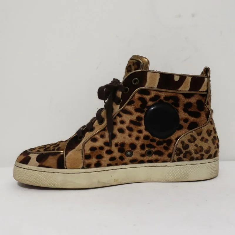 Christian Louboutin Rantus Orlato High Top Sneakers Leopard Pony Hair Size 39