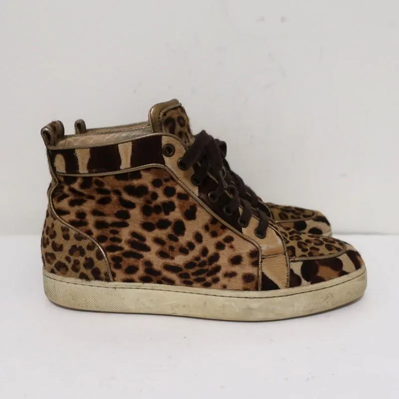 Christian Louboutin Rantus Orlato High Top Sneakers Leopard Pony Hair Size 39