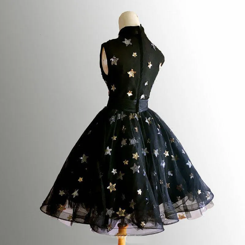 Cute A-line High Neck Homecoming Dresses Black Short Prom Dress, Cute Homecoming Dress