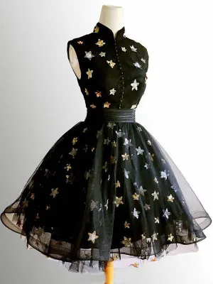 Cute A-line High Neck Homecoming Dresses Black Short Prom Dress, Cute Homecoming Dress