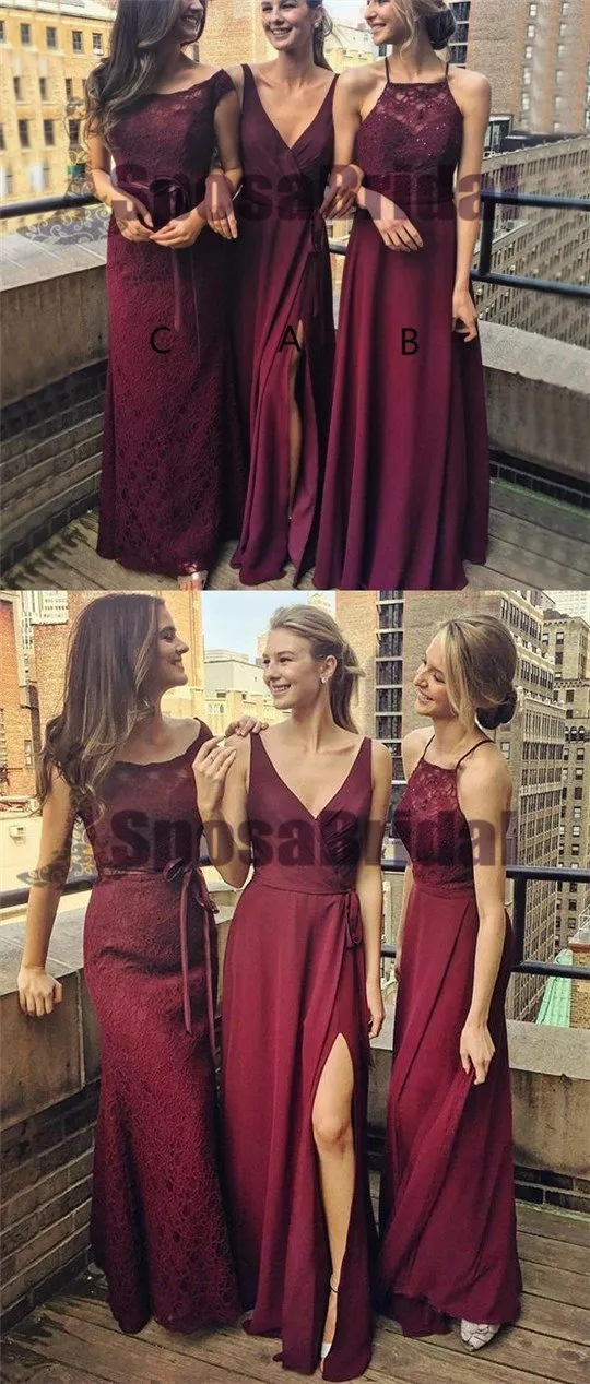 Dark Burgundy Mismatched Chiffon Cheap Soft Custom Most Popular Bridesmaid Dresses, PD0505