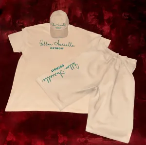 Fallon Aurielle Unisex Signature 3 Piece Detroit Rep Yo Set Short Set (Cream & Hunter Green)
