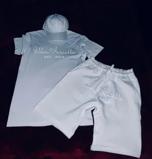 Fallon Aurielle Unisex Signature 3 Piece EST. 2018 Short Set (White On White)