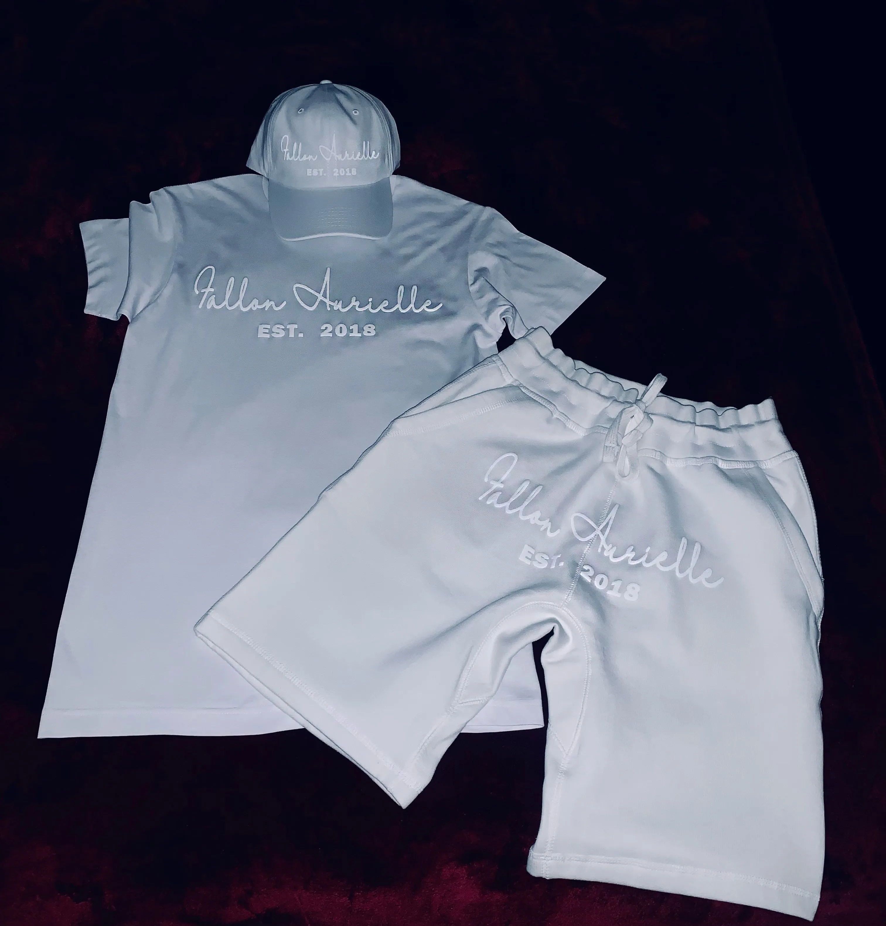 Fallon Aurielle Unisex Signature 3 Piece EST. 2018 Short Set (White On White)