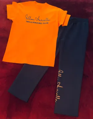 Fallon Aurielle Unisex Signature Trillionaire Club Stacked Jogger Set (Orange & Navy Blue)