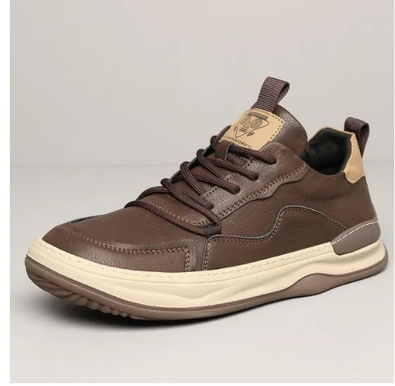 Genuine Leather Men's Shoes Thick Bottom Breathable Hollowed Leisure