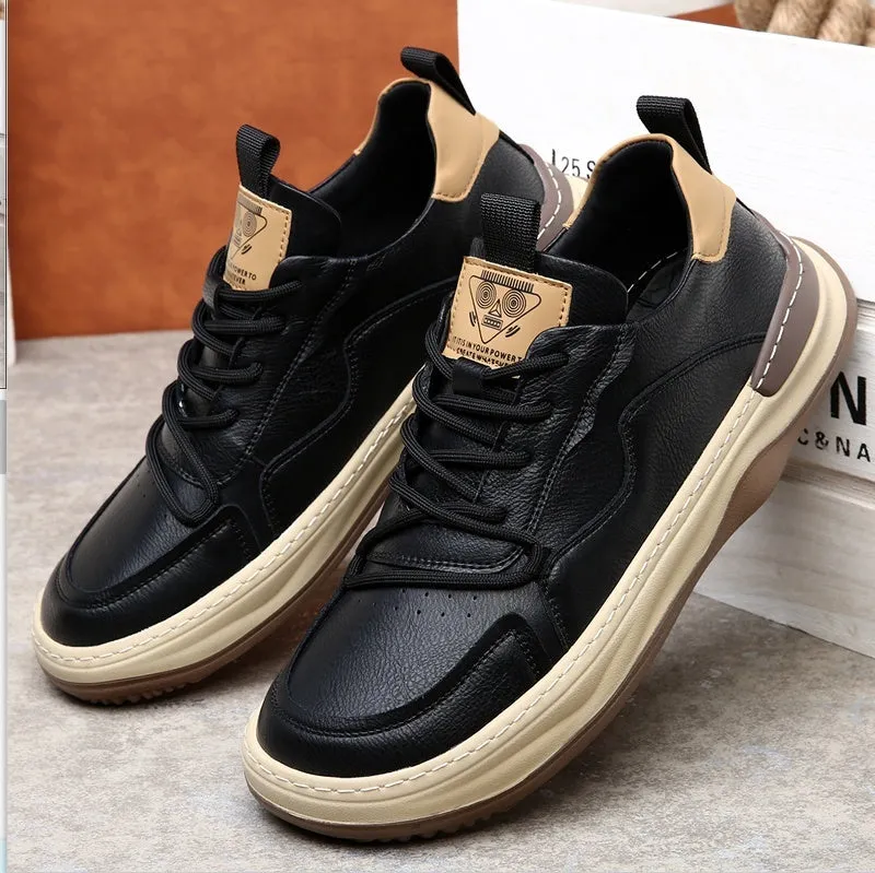 Genuine Leather Men's Shoes Thick Bottom Breathable Hollowed Leisure