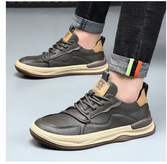 Genuine Leather Men's Shoes Thick Bottom Breathable Hollowed Leisure