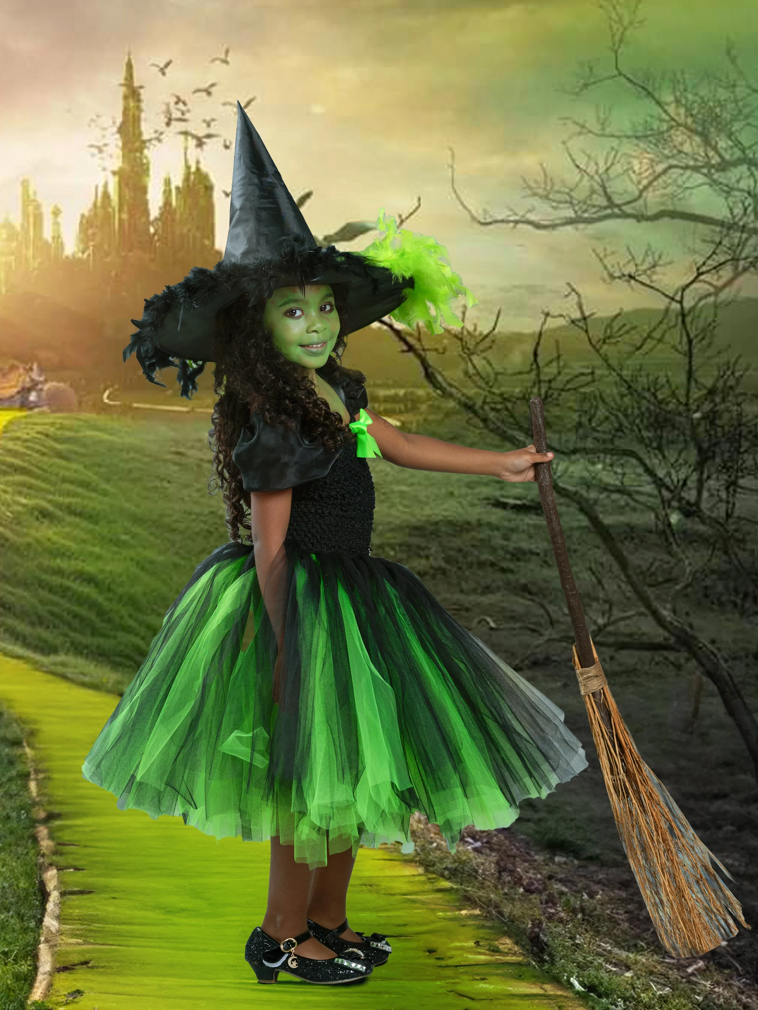 Girls Wicked Green Witch Costume Dress