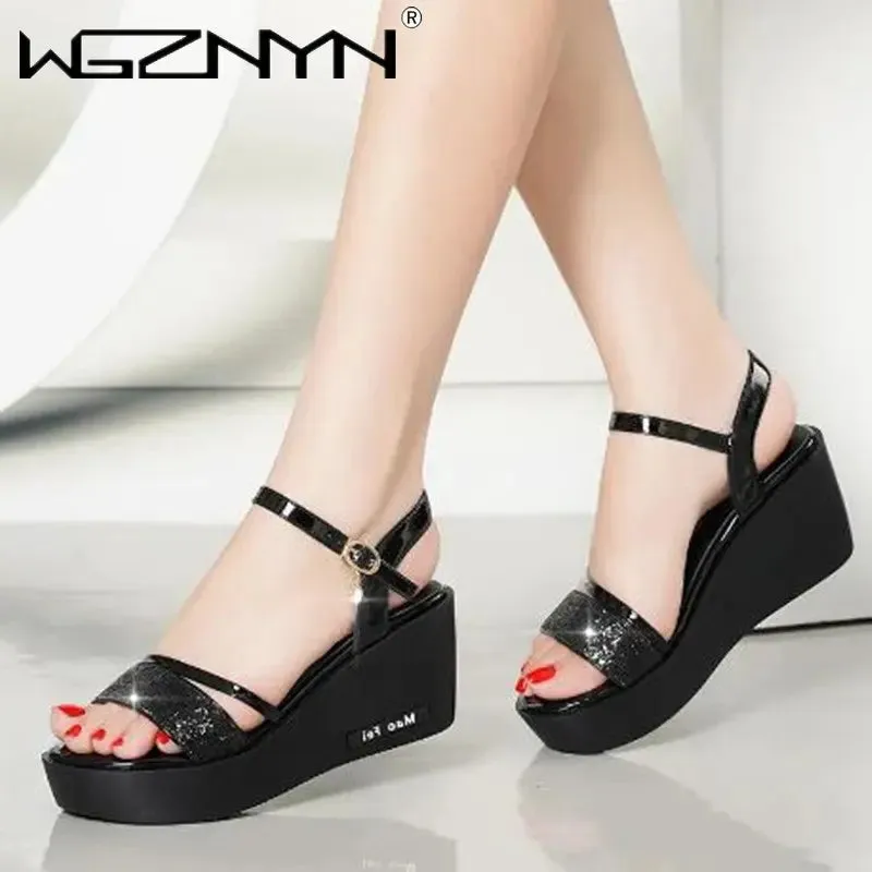 Gold Thick Sole High Heels Shoes
