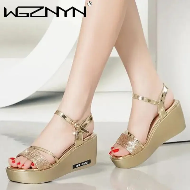 Gold Thick Sole High Heels Shoes