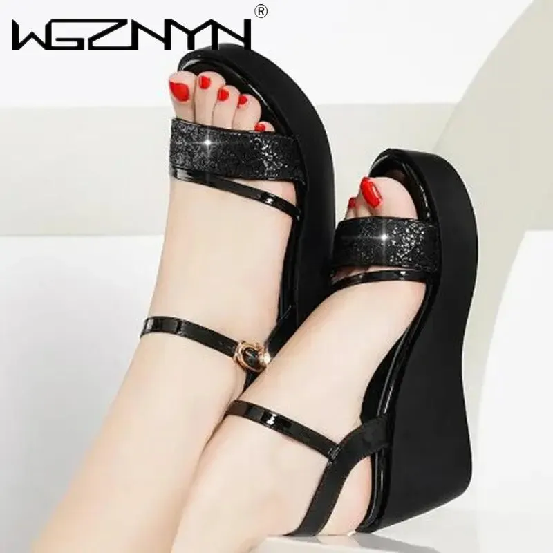 Gold Thick Sole High Heels Shoes
