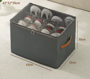 Grey Multi-Compartment Shoe Organizer Storage Box - Space-Saving and Convenient for Closet Organization