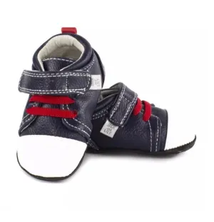 Jack & Lily White and Navy Leather with Red Laces Baby Boy Sneakers : Sizes 0m to 36m