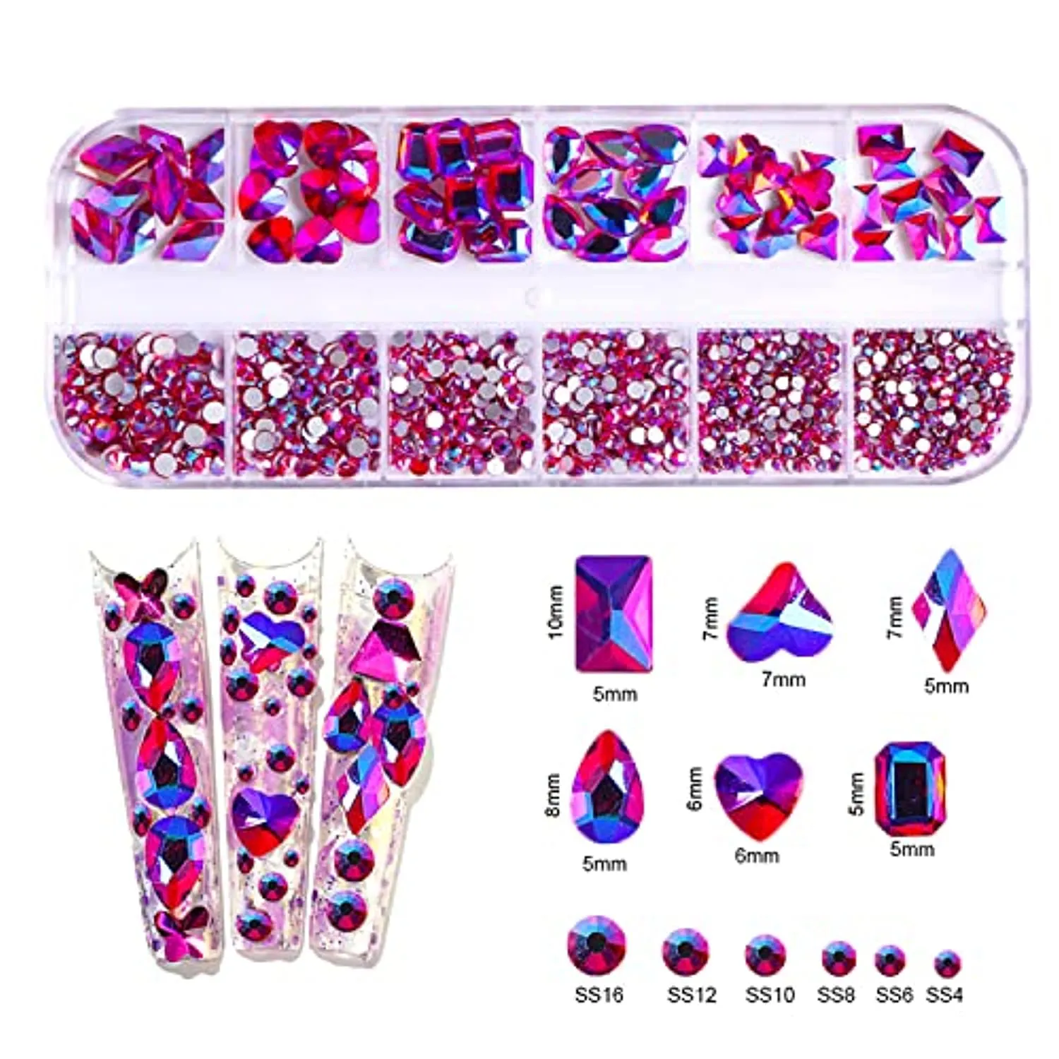 JERCLITY 2430pcs Flat Back Pink Nail Rhinestones Yellow Nail Rhinestones Black Nail Rhinestones for Nails Round Beads Crystals Gems Stones Multi Shapes Sizes Nail Rhinestones for Acrylic Nail Face Art