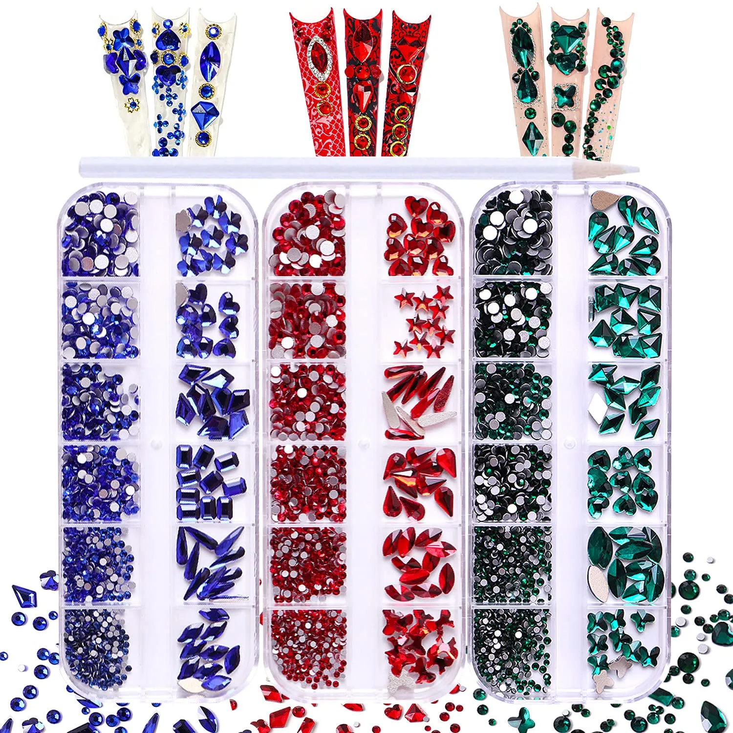 JERCLITY 2430pcs Flat Back Pink Nail Rhinestones Yellow Nail Rhinestones Black Nail Rhinestones for Nails Round Beads Crystals Gems Stones Multi Shapes Sizes Nail Rhinestones for Acrylic Nail Face Art