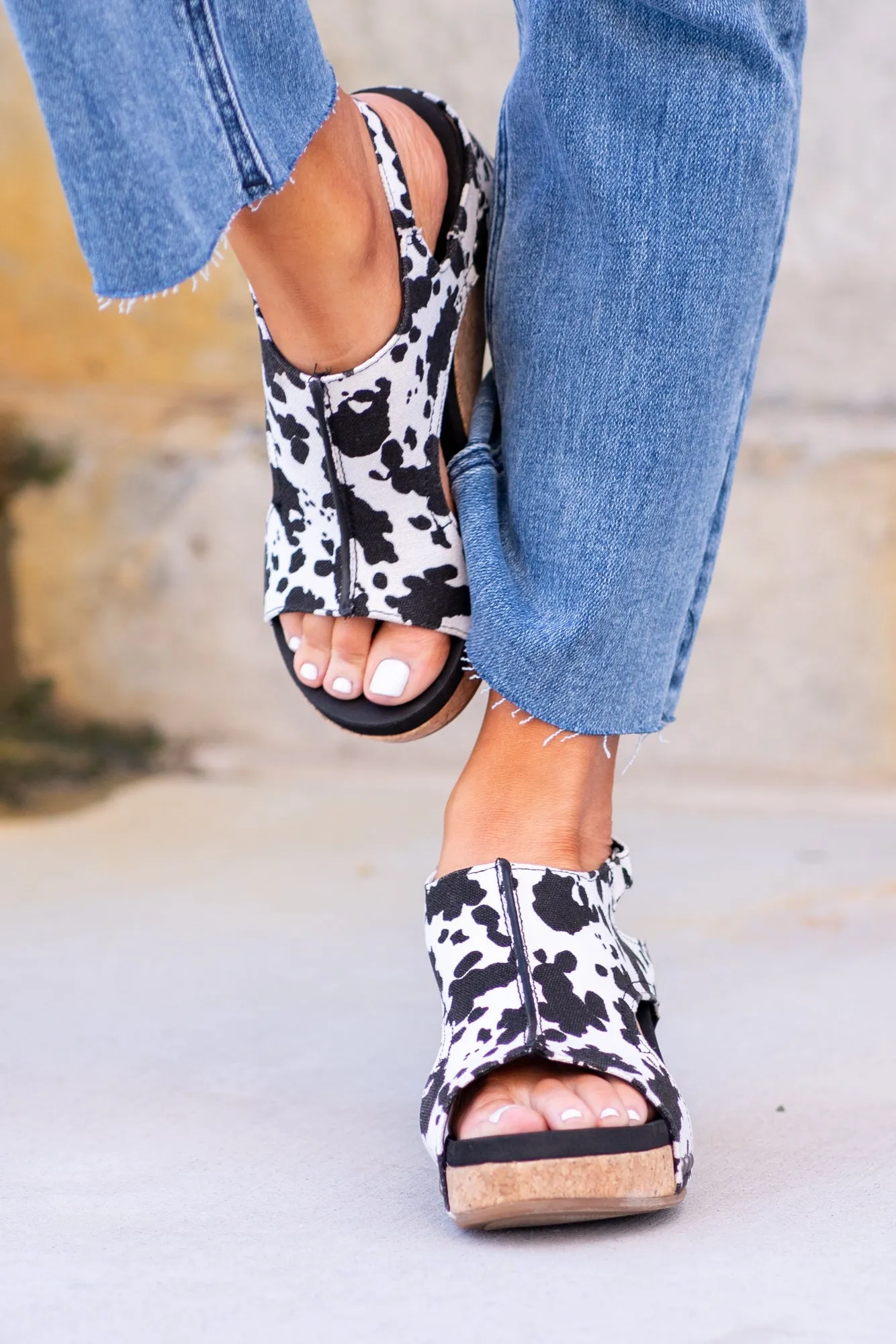 Justice Wedge Sandals - Black Cow