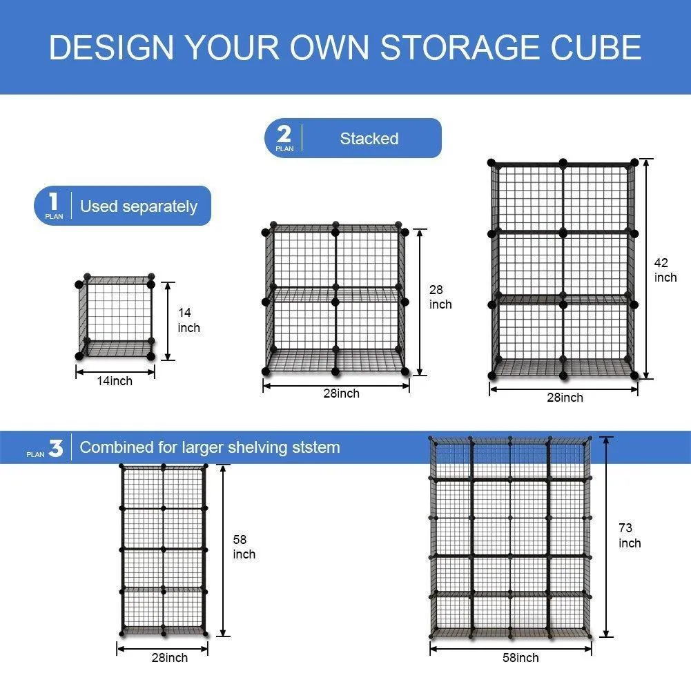 KOUSI Wire Storage Cubes Modular Metal Cubbies Organizer Customizable Metal Rack Cloths Closet Cubes Storage Shelves MultiFuncation Shelving Unit, 8 Cubes 4 Hanging Sections