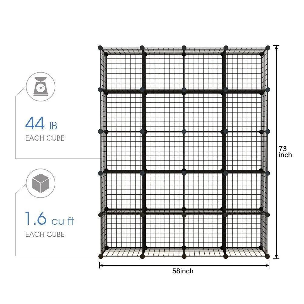 KOUSI Wire Storage Cubes Modular Metal Cubbies Organizer Customizable Metal Rack Cloths Closet Cubes Storage Shelves MultiFuncation Shelving Unit, 8 Cubes 4 Hanging Sections