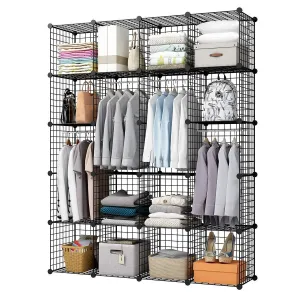 KOUSI Wire Storage Cubes Modular Metal Cubbies Organizer Customizable Metal Rack Cloths Closet Cubes Storage Shelves MultiFuncation Shelving Unit, 8 Cubes 4 Hanging Sections