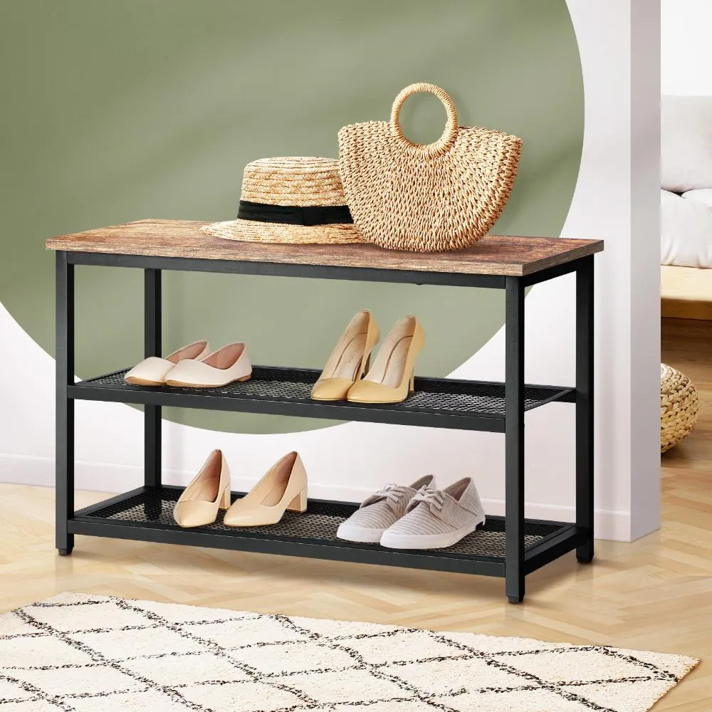 Laz Shoe Cabinet Bench Shoes Rack Shelf Storage 3-Tier Industrial Furniture